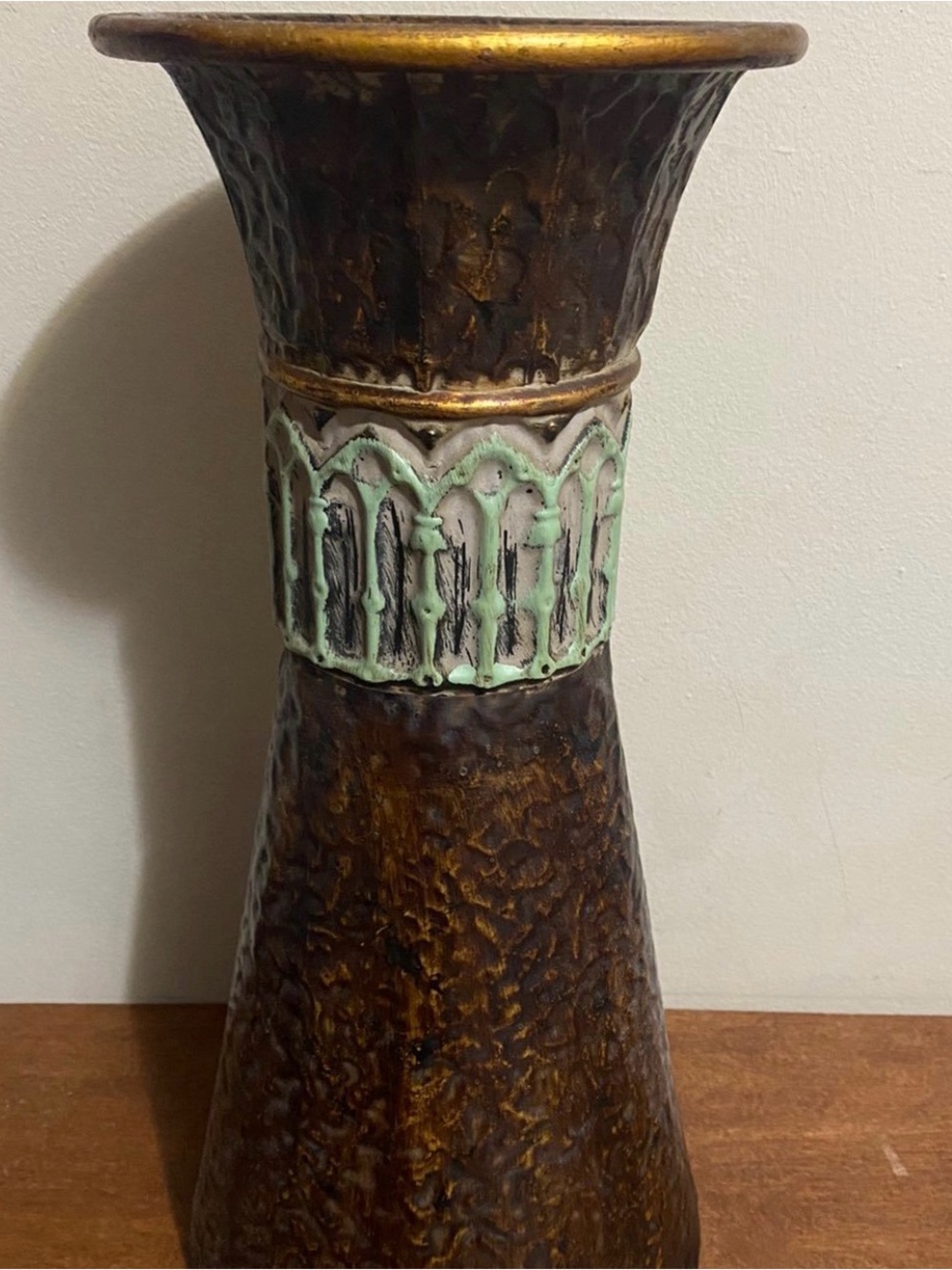 Home Accent Containers Metal Trumpet Flower Vase Brown/Green